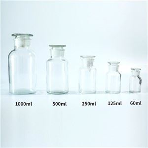 实验室宽口透明琥珀125ml, 250ml, 500ml, 1000ml玻璃试剂瓶带塞