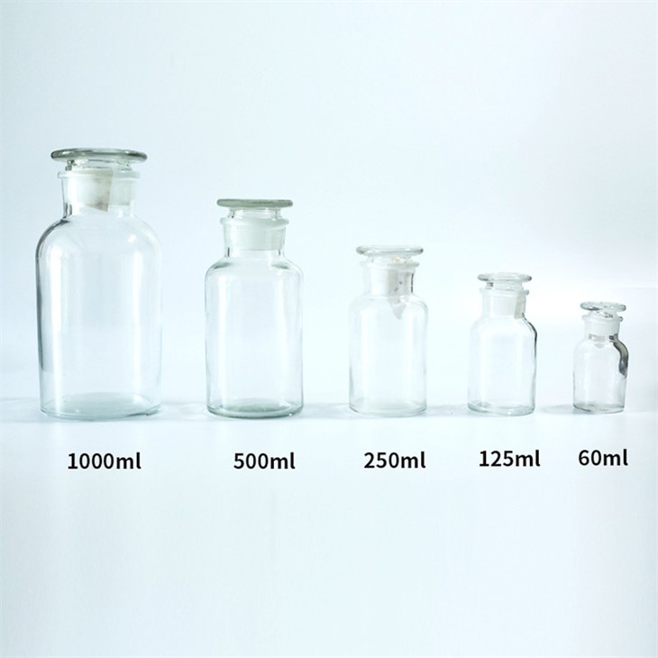 Wide Mouth Borosilicate Glass Reagent Bottle 250ml 500ml 1000ml 3.3 Boro Bottle with Gl70 Gl80 Blue Screw Lid